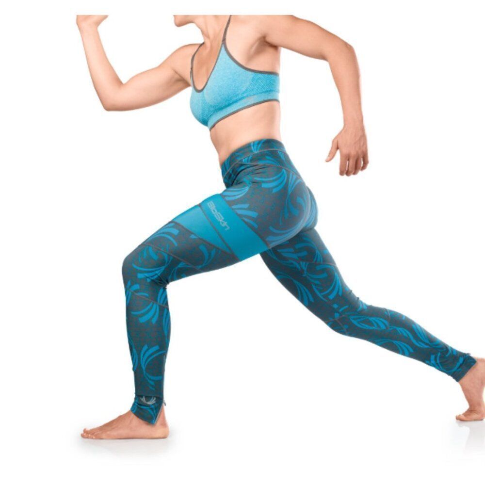 NWT BIOSKIN Running Compression Leggings in corsica waves | Size L